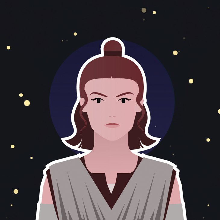 Cartoon of Rey from star wars